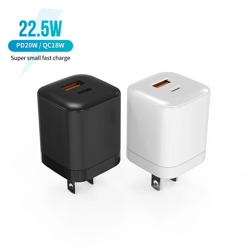 

best sellers 2021 20W PD Fast Mobile Phone mini portable Charger 2 Ports Type C USB PD Charger For Iphone12, Black white