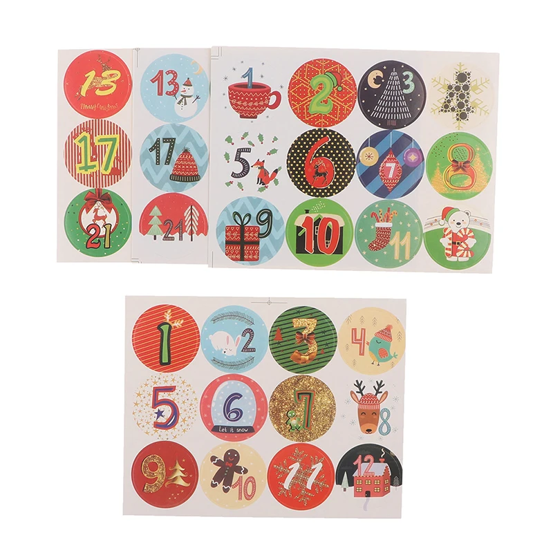 

120pcs/set Christmas Advent Countdown Calendar Stickers Numbers Gift Bag Label Seals