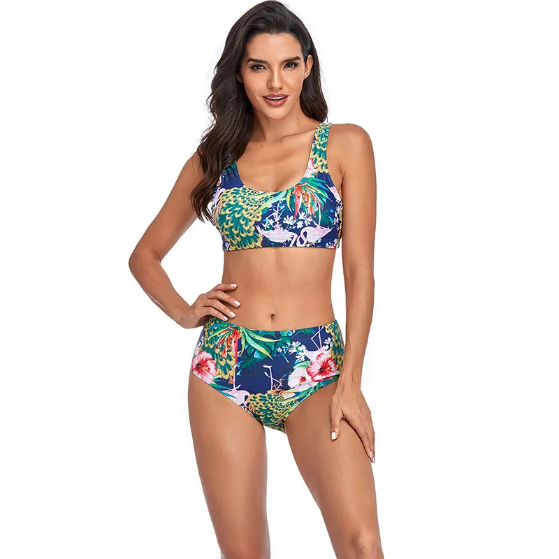 

L183f American Stylish Floral Print Bikini Women's Two Piece Sets Swim Suit Flamingo Designer Swimwear