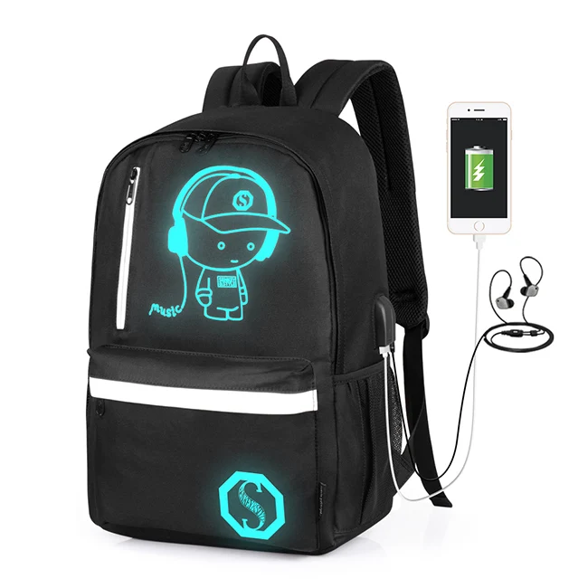 

custom sport pack bag cartoon waterproof sport bag USB charger outdoor luminous backpack