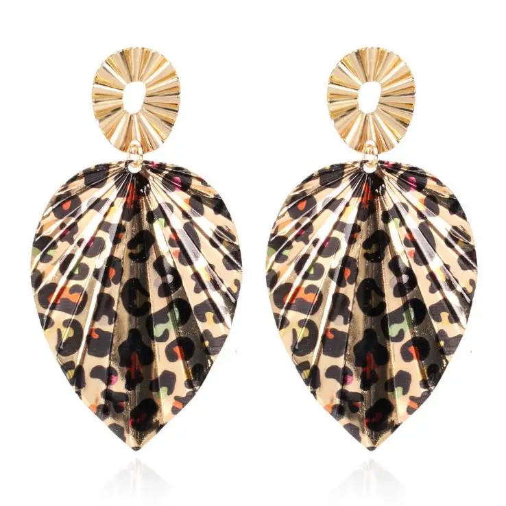 

Fashion Metal Women Drop Geometric Leaf Leopard Print Dangle Earrings for Girls