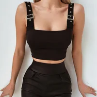 

CA0267A 2020 ladies tops latest design women buckle strap top halter