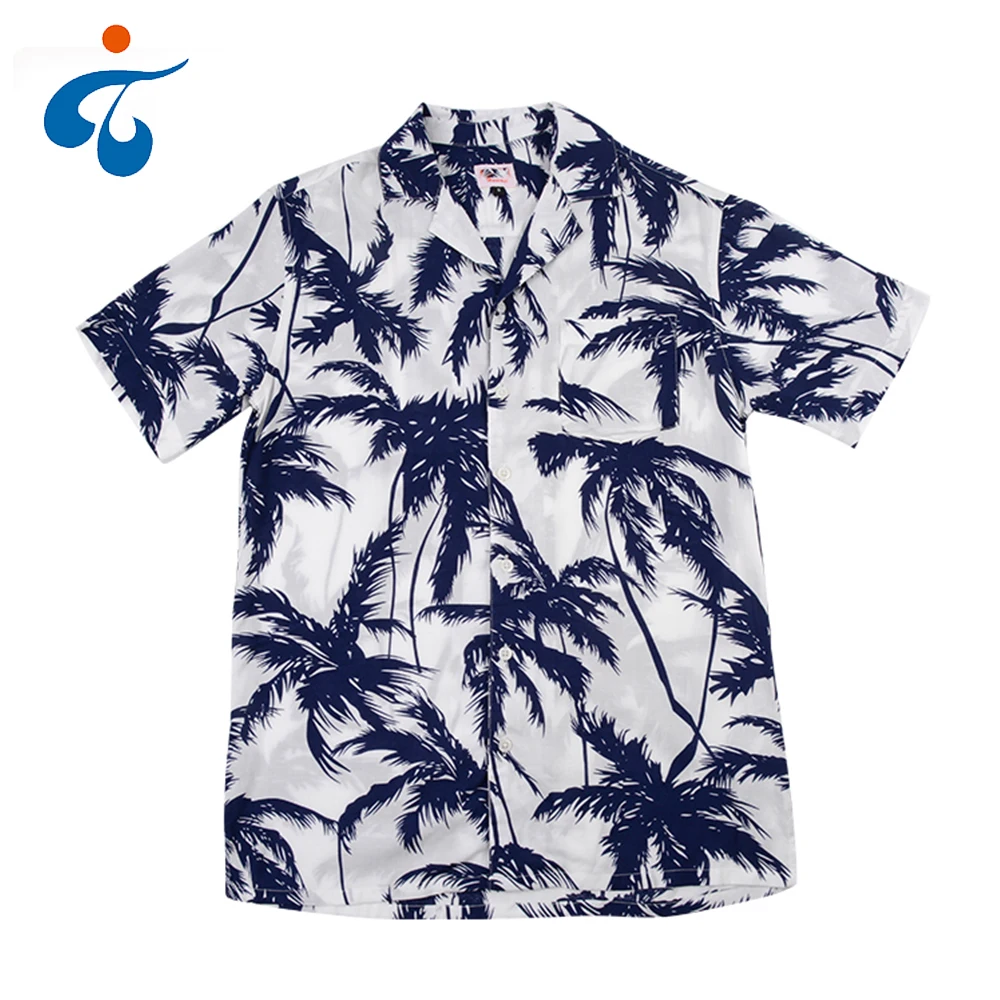 

Wholesale price new design eco-friendly custom coconut palm printed 100% rayon viscose hawaiian shirt man