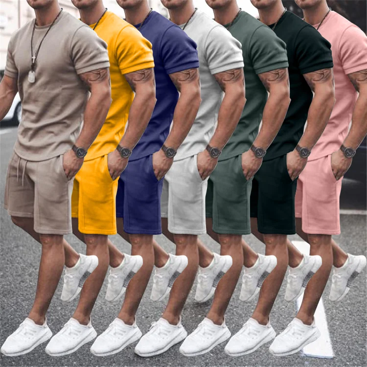 

2021 summer custom tracksuits clothes 2 two piece pants shirt and short sets mens