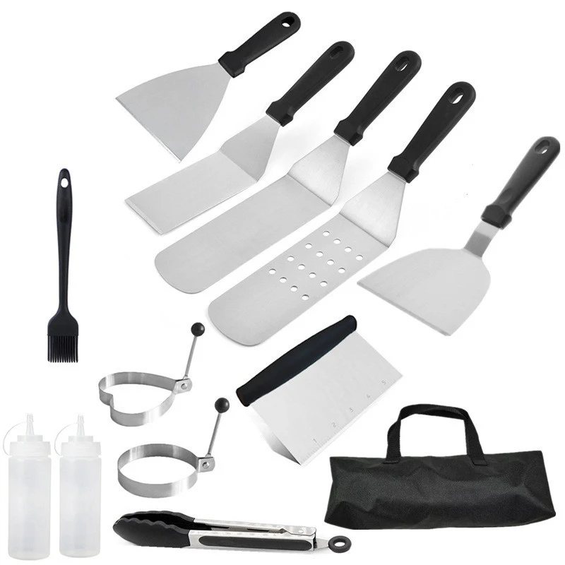 

Luxury Stainless Steel Teppanyaki Steak Frying Spatula Bbq Kitchen Grill Set Barbecue Accessory