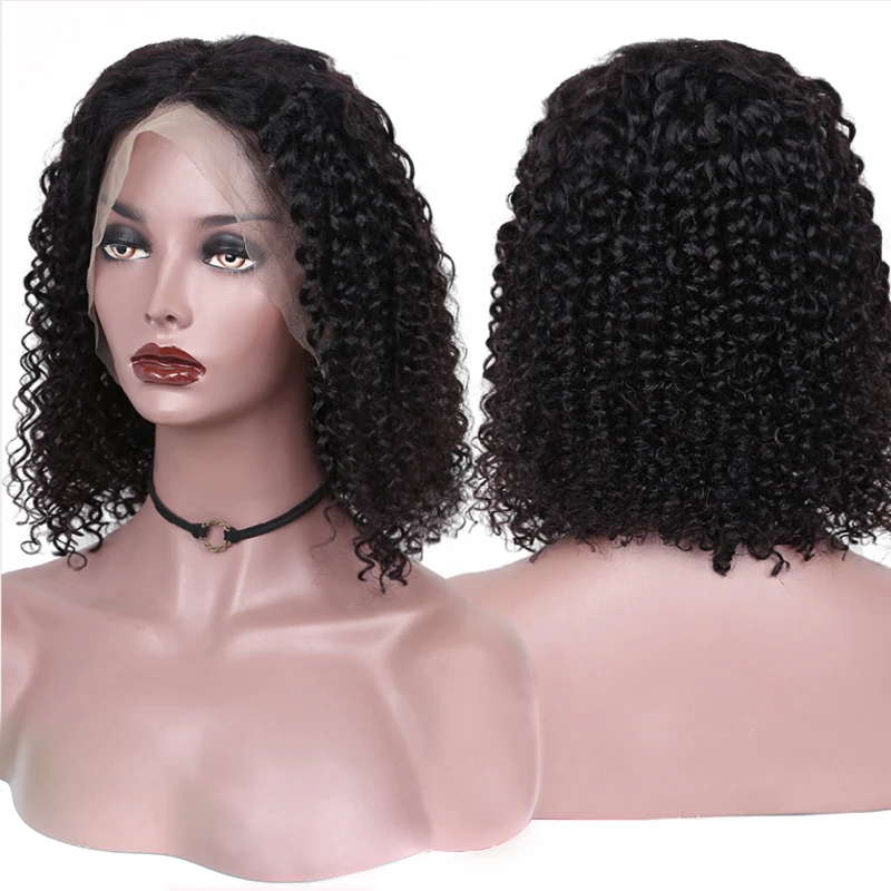 

10a grade 8 10 12 14 inches 4x4 kinky culry human hair bob wig, preplucked 4*4 loose deep wave hd lace closure bob wig