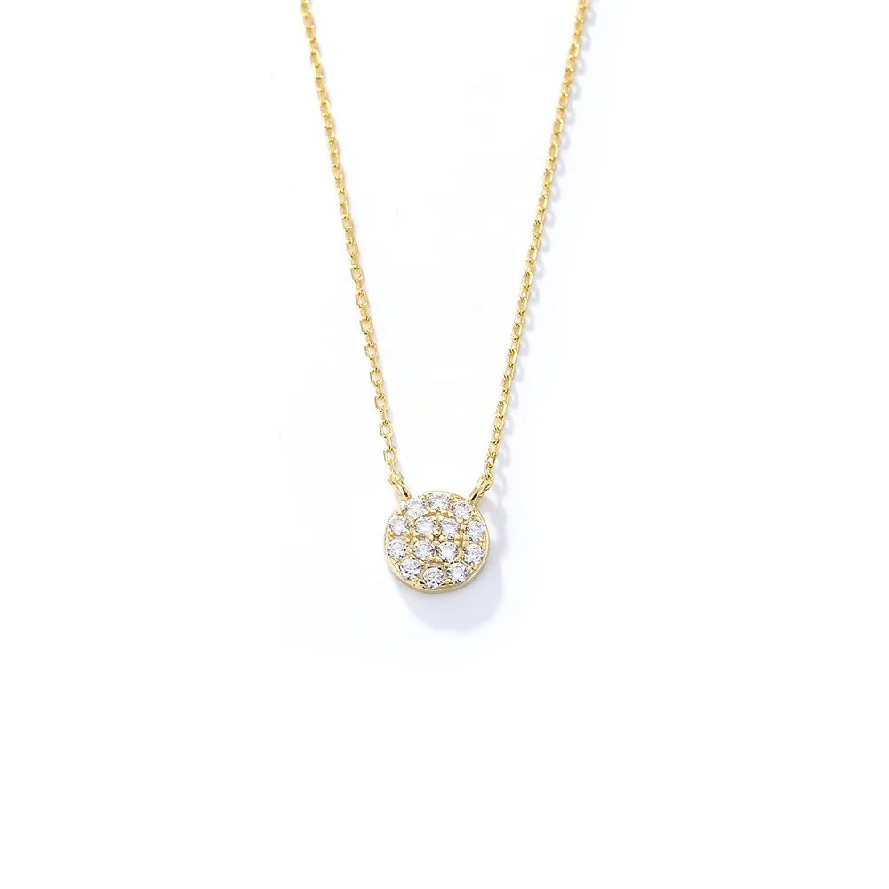 

Wholesale Trendy fine jewelry 14k gold plated chain necklace round charm ypoallergenic zircon S925 silver pendant necklace