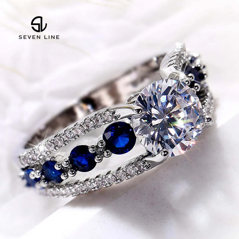 

New Jewelry Creative Hollow Sapphire Blue Zircon Ring Female Luxury Jewelry