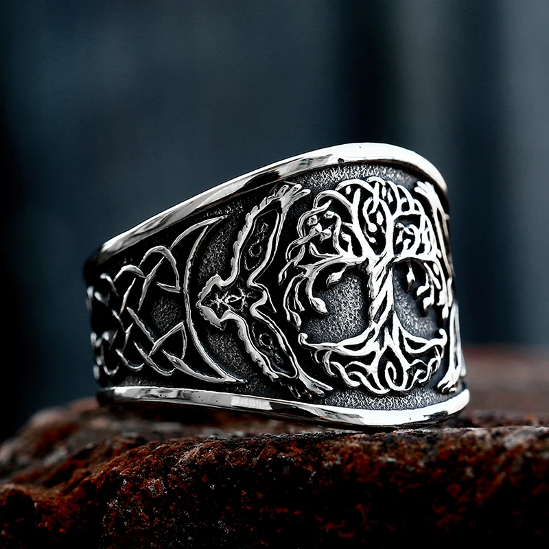 

SS8-982R New Style 316L Stainless Steel Tree of Life Signet Ring Eagle Classic Men Viking Amulet Rings Nordic Jewelry For Men