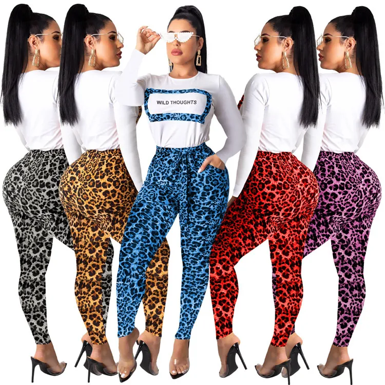C91725 Fashion long sleeves two piece pants set women printed letters casual leopard sets lady fall clothes sets 2019