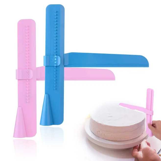

Hot Selling Cake Edge Smoother Set Cake Adjustable Scraper Baking Decorating Tools, Pink, blue