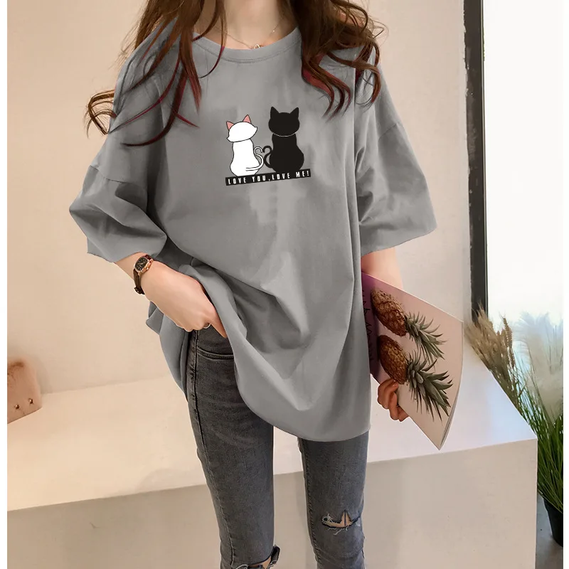 

2021 hot style summer women round neck T-shirt new summer tops trendy short sleeves versatile loose medium length style