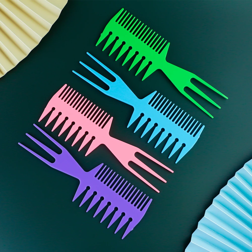 

Fashion salon hair dye wide tooth comb 5 colors Plastic barber curly hair oil head fork comb