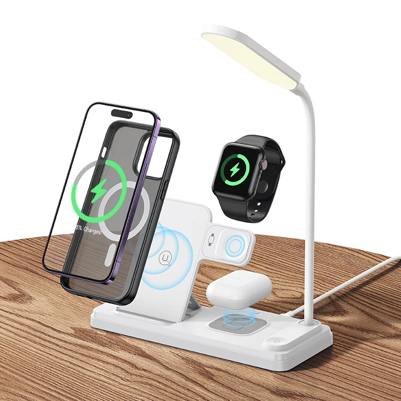 

USAMS Desk Home Lamp Wireless Charger 15W 4 in 1 Phone Stand Holder Wireless Charger for iWatch Phone Stand