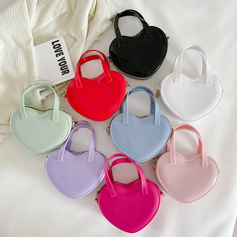 

2022 New PVC Kids Jelly Heart Purse And Bags Small Mini Colorful Jelly Handbags For Girls