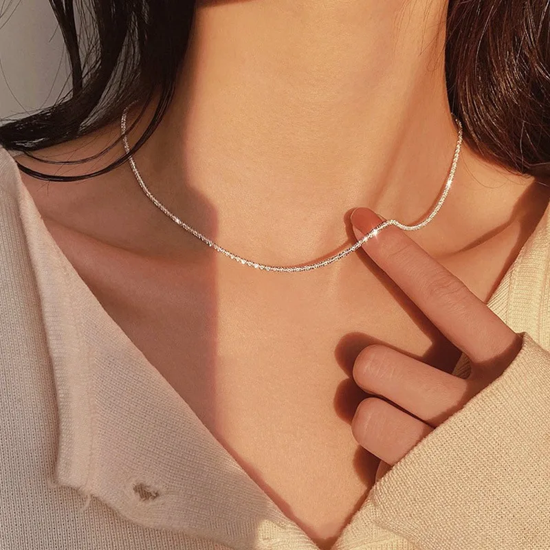 

Wholesale Sparkling Gold Silver Color Clavicle Chain Collar Fine Jewelry Wedding Party Birthday Gift Choker Necklace For Women