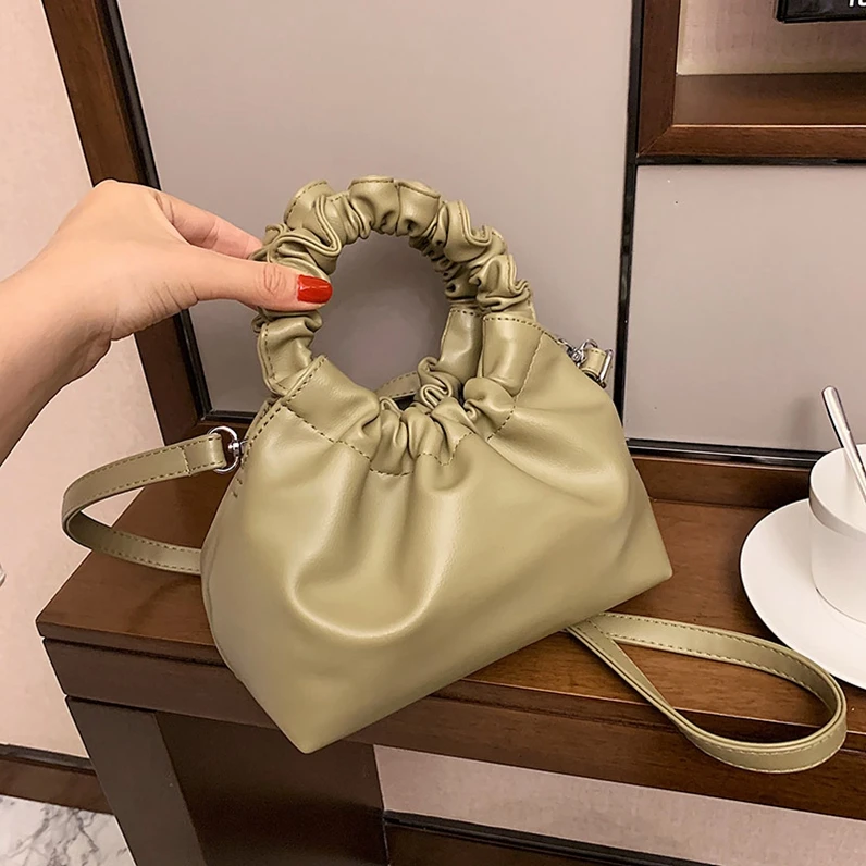 

XP1450 French femininity small bag pure color cloud temperament fold handbag