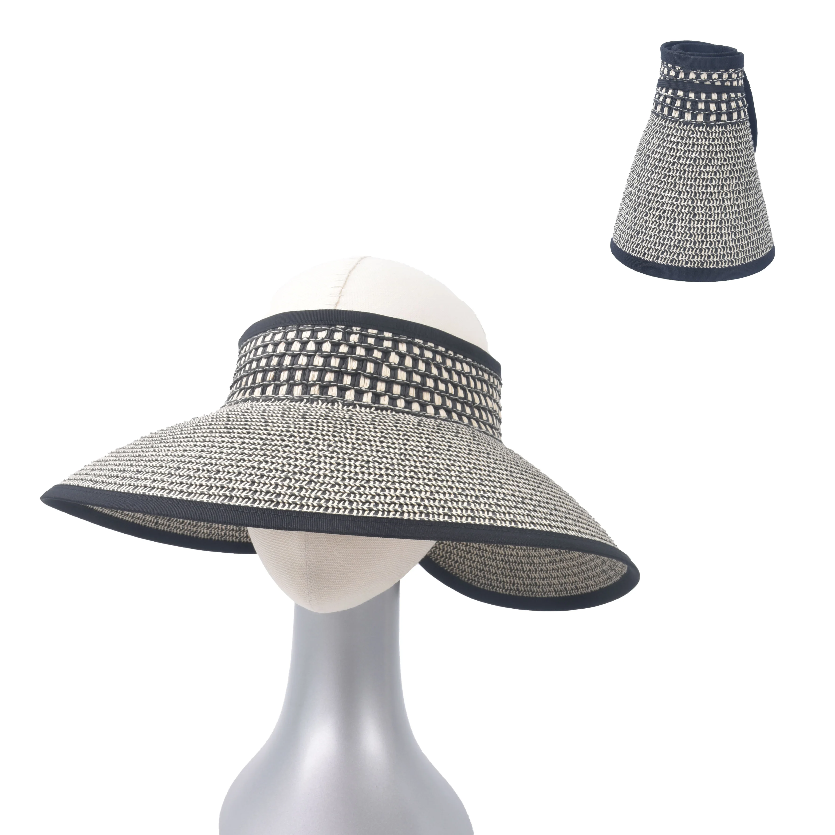 

Custom Summer Women Foldable Straw Sun Visor Hat Protection Wide Brim Beach Paper Digital Printing Adults Character Female