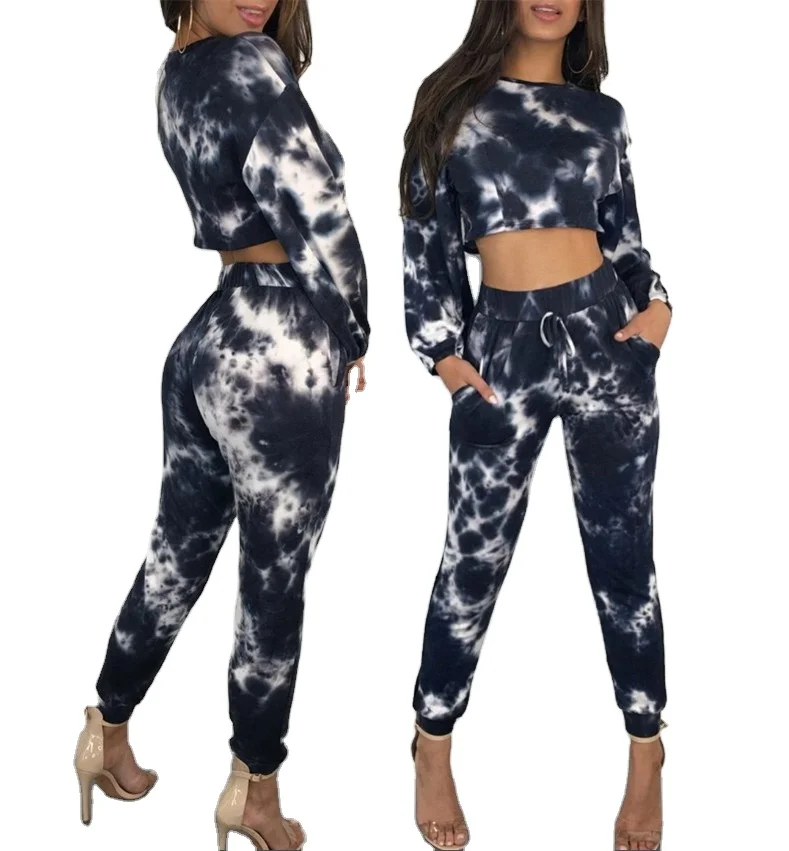 

2020 women designer tracksuites tie dye,custom logo tye dye tracksuit woman cropped track suit, Custom color