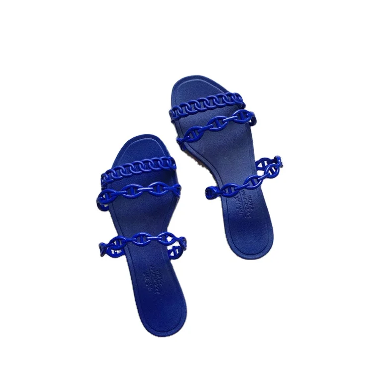 

2021 New Arrival Summer Double Strap Chain Transparent Pvc Plastic Jelly Flat Slippers & Sandals Shoes Women Ladies