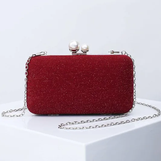 

Handmade metal chain pearl lock women clutch evening party bag, Multi-colors