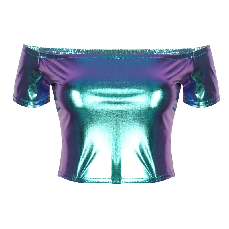 

Women Fashion Sexy Leather Shiny Short Sleeve Clubwear Stage pu leather tank top