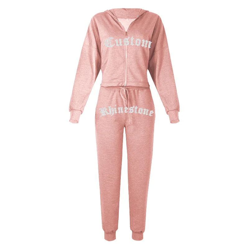 

2021 Hooded full sleeve zipper casual home wear two piece pants set tracksuits sweatsuit