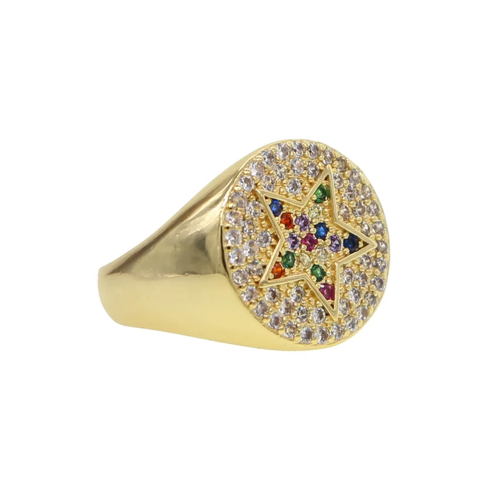 

Hot selling fashion rainbow jewelry sparking bling colorful cz paved Open adjusted star ring for women