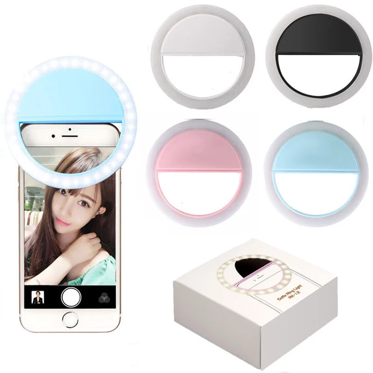 

Mini Rechargeable Mobile Accessories Camera Clip RK12 Beauty Makeup Smart Cell Phone Flash Selfie Ring Light, Black,white,blue,pink