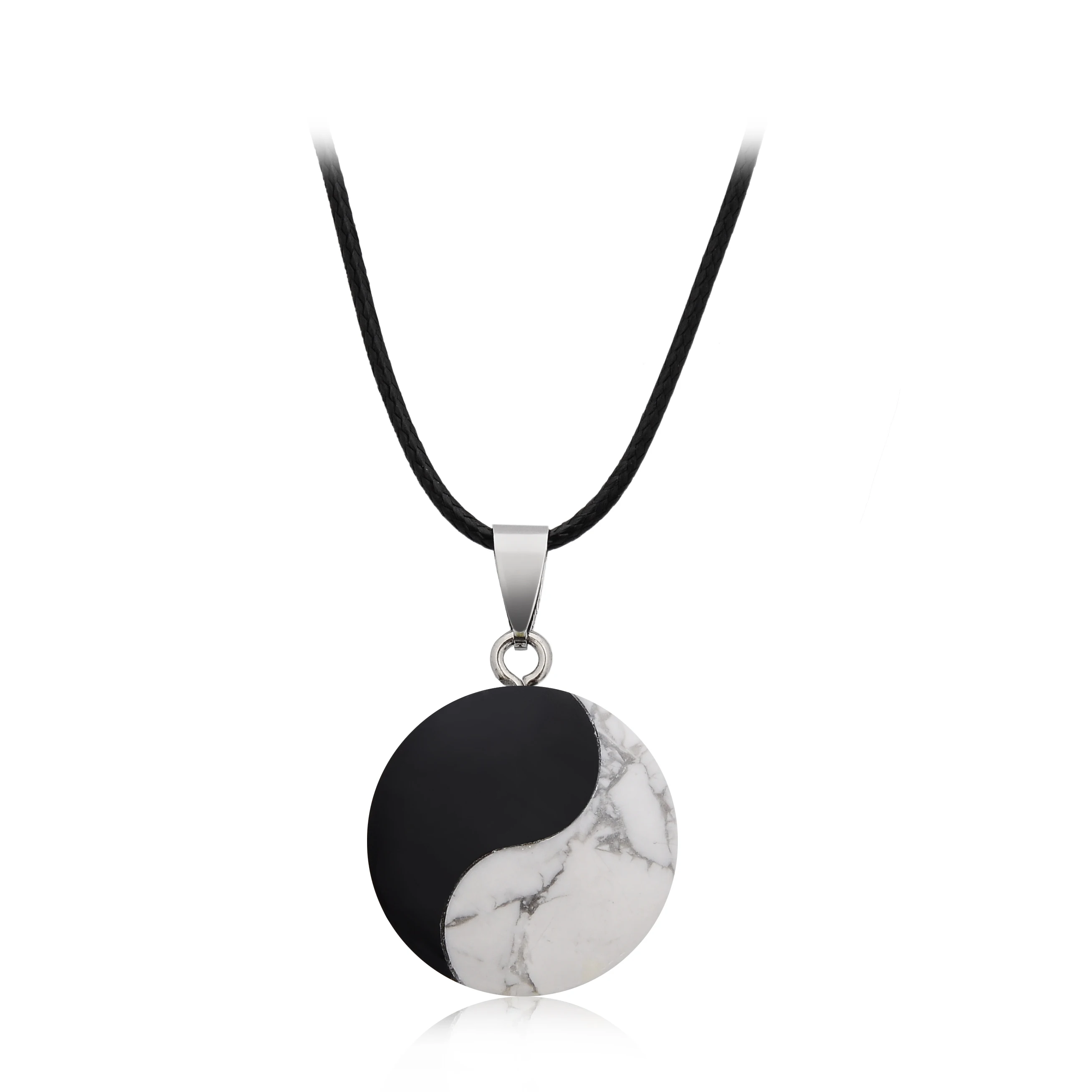 

Wholesale Onyx Howlite Adjustable Natural Stone Black Obsidian Carved Tai Ji Yin Yang Pendant Necklace For Man