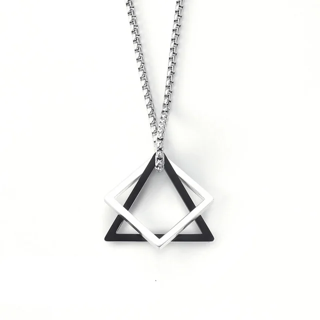 

Popular Interlocking Square Triangle Male Pendant Necklace Stainless Steel Modern Trendy Geometric Stacking Necklace For Men, Picture shows