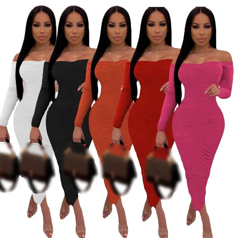

New Arrivals Sexy One-shoulder Pleated Dress Woman Clothing Elegant Casual Dresses