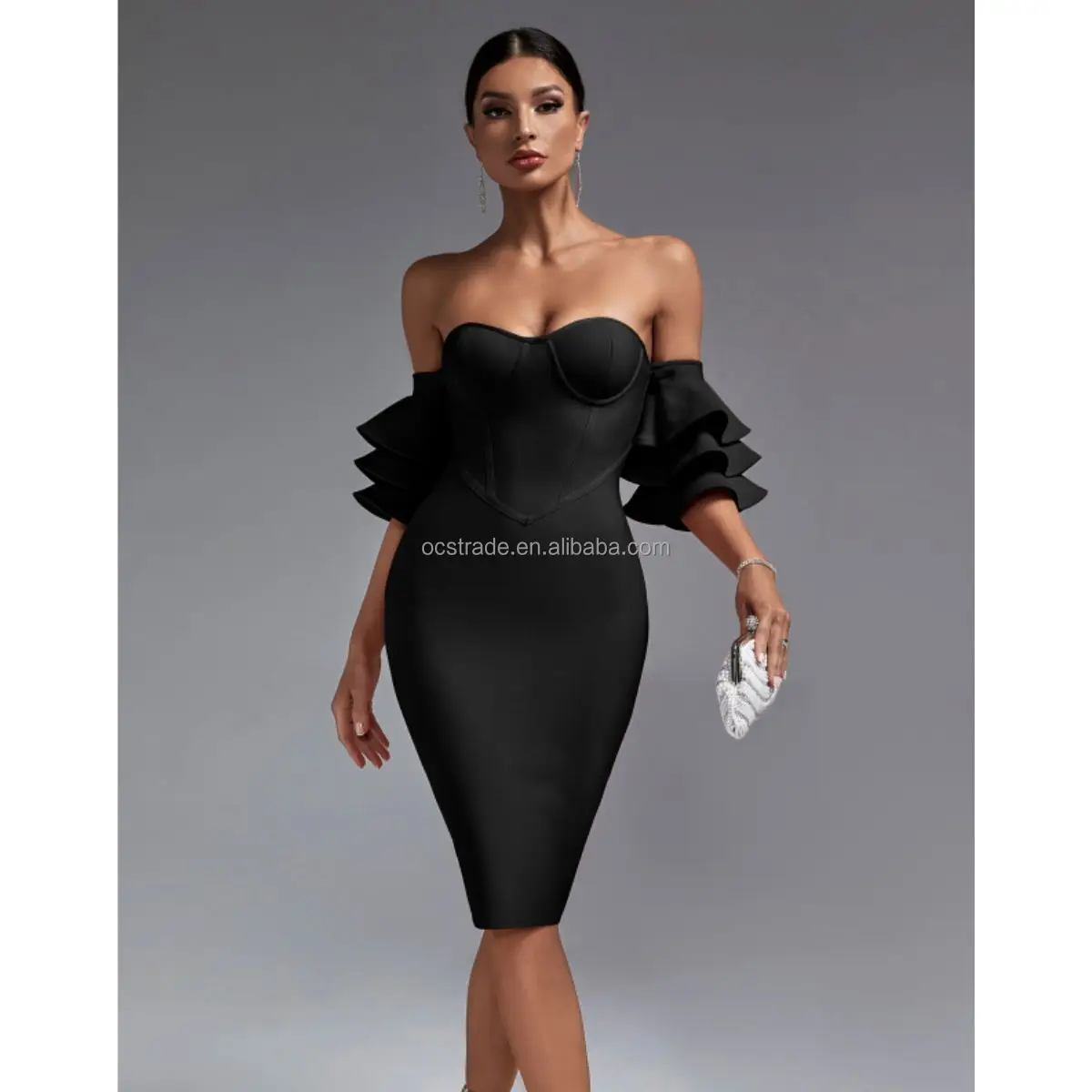 Strapless Ruffle Bodycon Evening Dress