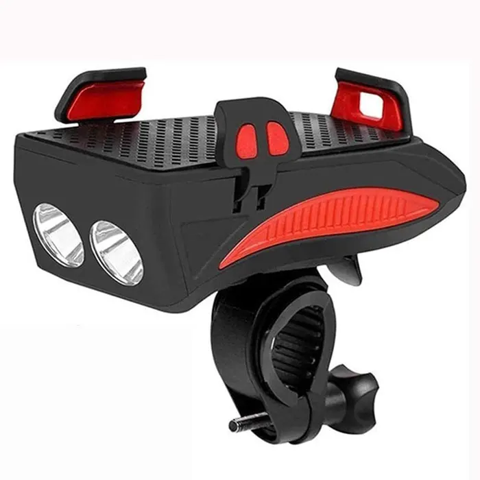 

Bike Light With Bike Horn Phone Holder Power Bank 4-In-1 400 Lumens Usb Rechargeable Waterproof Cycling Light