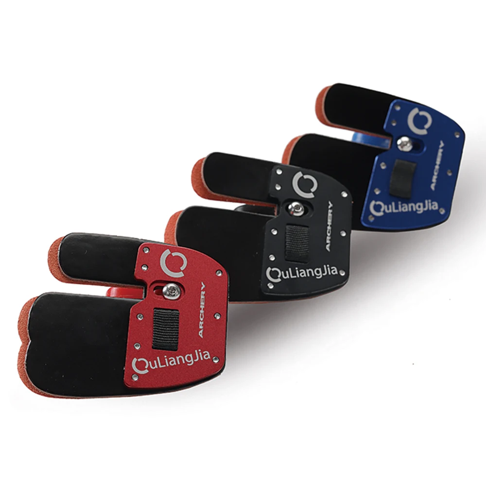 

Manufacturer Ouliangjia High Quality Aluminum And Leather Archery Finger Protector Finger Tab For Shooting In Stock, Red blue black