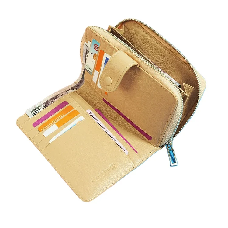 

Taupe color top layer leather zip pocket purse multiple function card holder wallet, Customized color