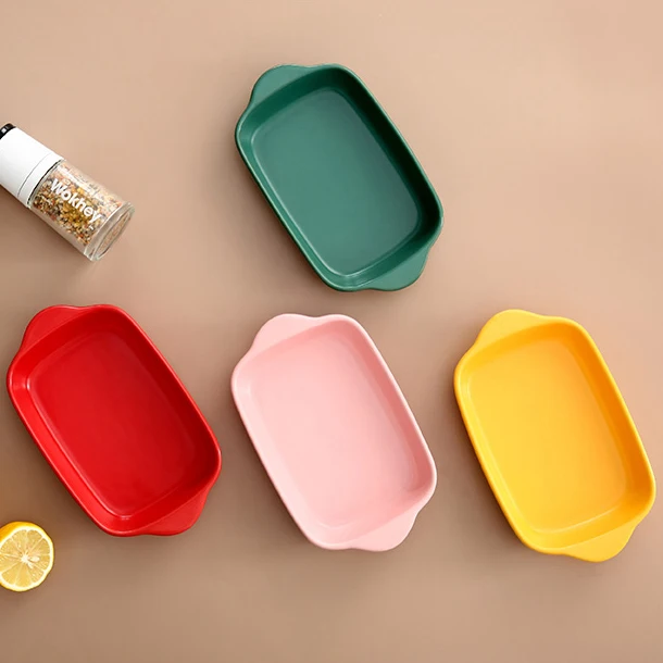 Wholesale cheap double handles baking pan matte restaurant porcelain bakeware.jpg