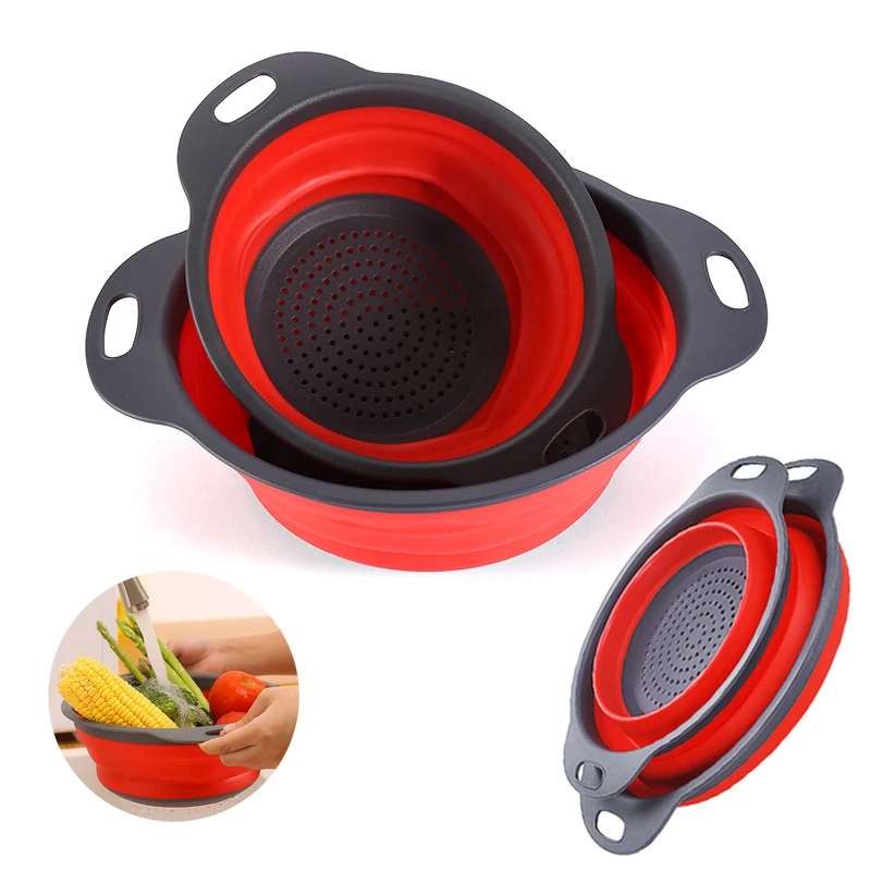 

Round Shape Silicone Colander Strainer Kitchen Washing Strainer Vegetable Storage Basket