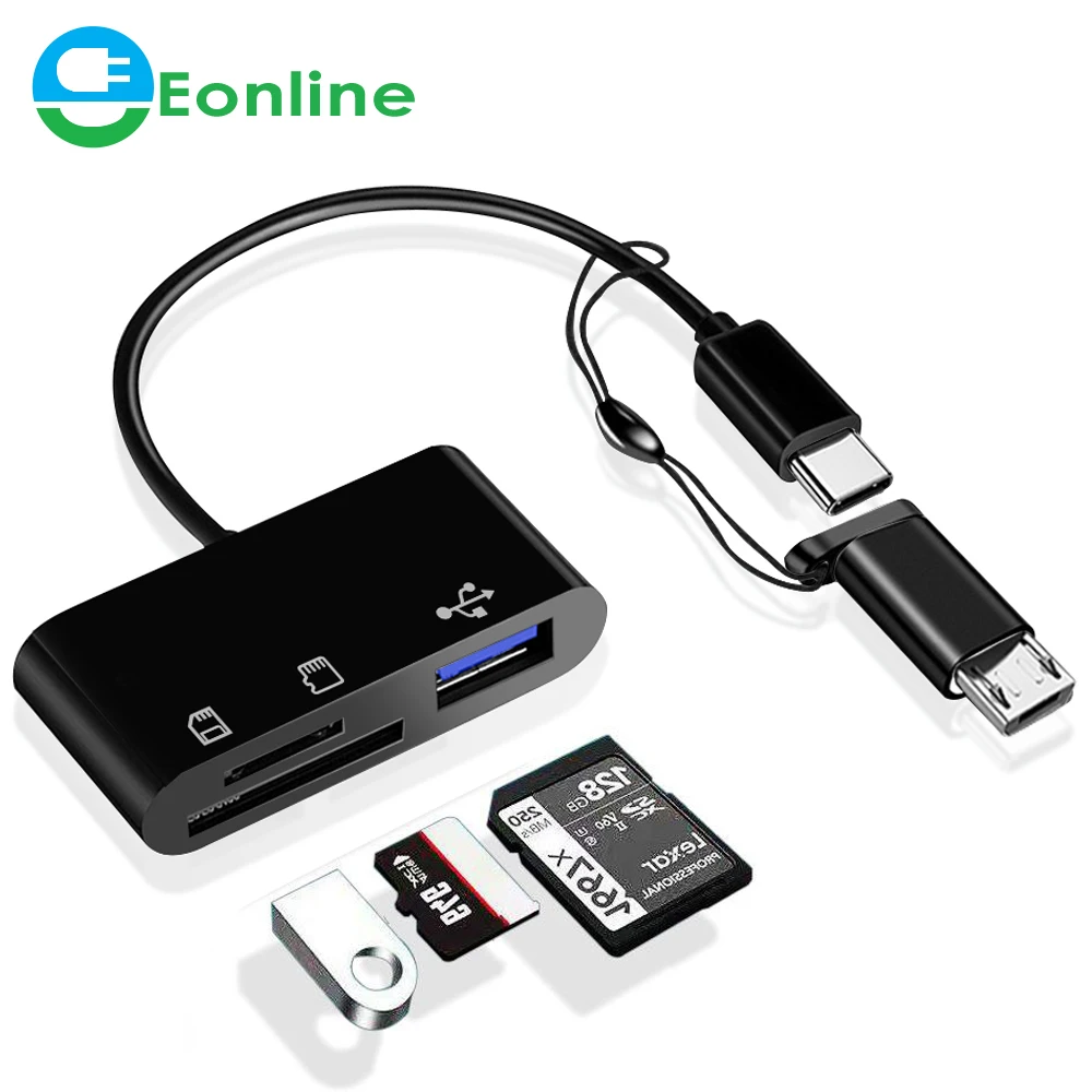 

EONLINE USB Type C Micro USB CardReader SD Memory Card Reader U Disk OTG Adapter Cable Spliter for Mobile Phone Laptop Converter