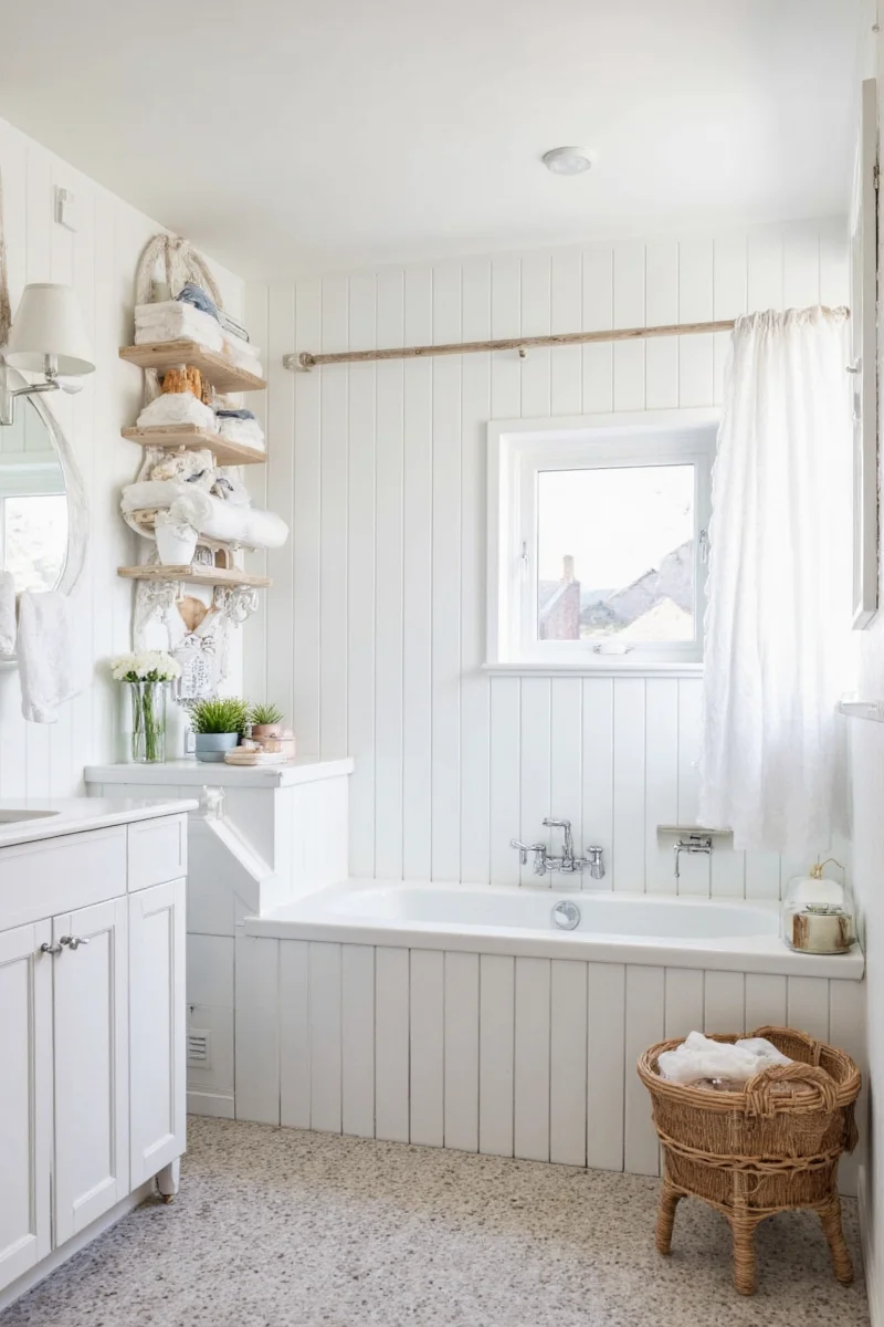 Two-tone beadboard bathroom design