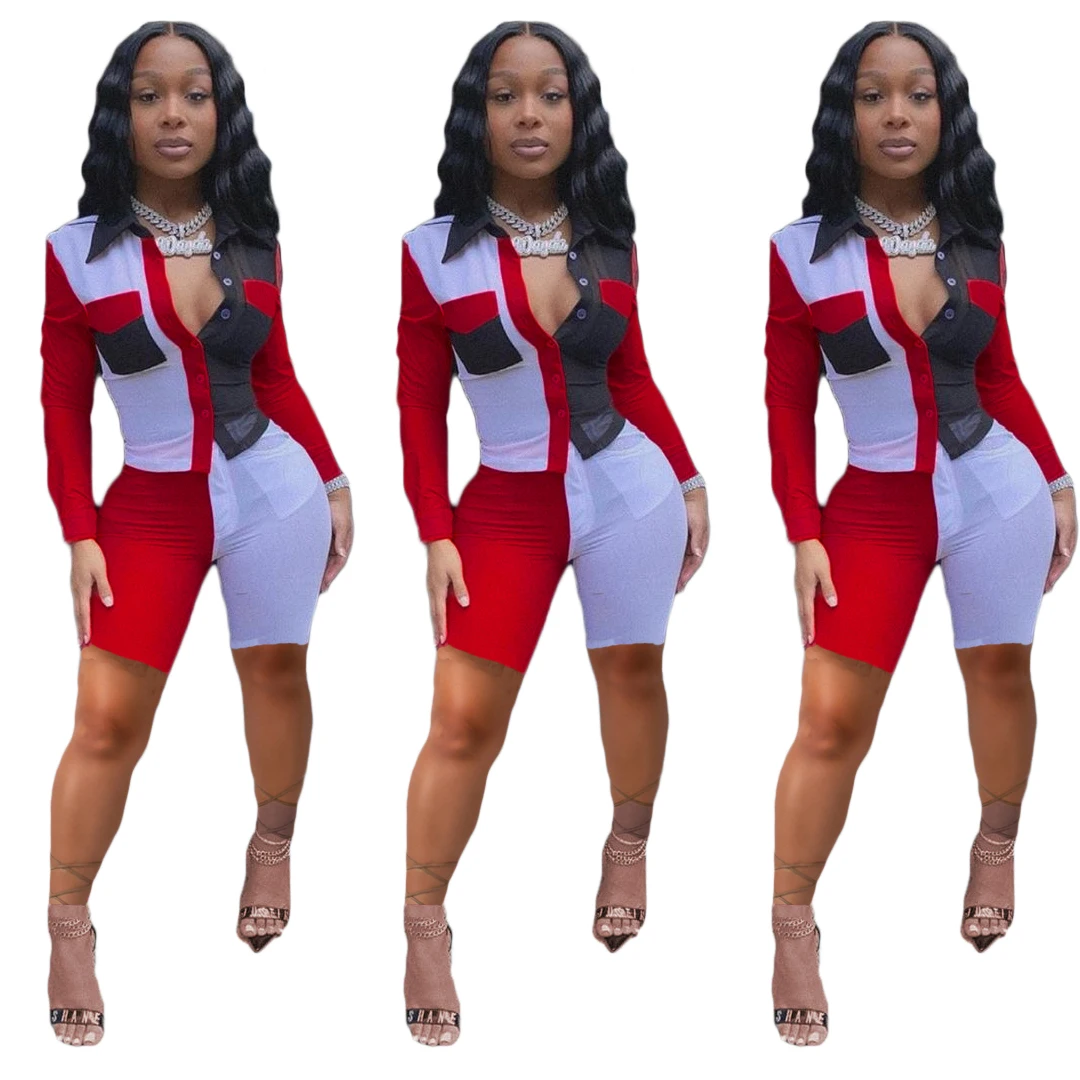 

2020 Summer Sportswear Multi-color Patchwork Women 2 Piece Set Casual Women Two Piece Set