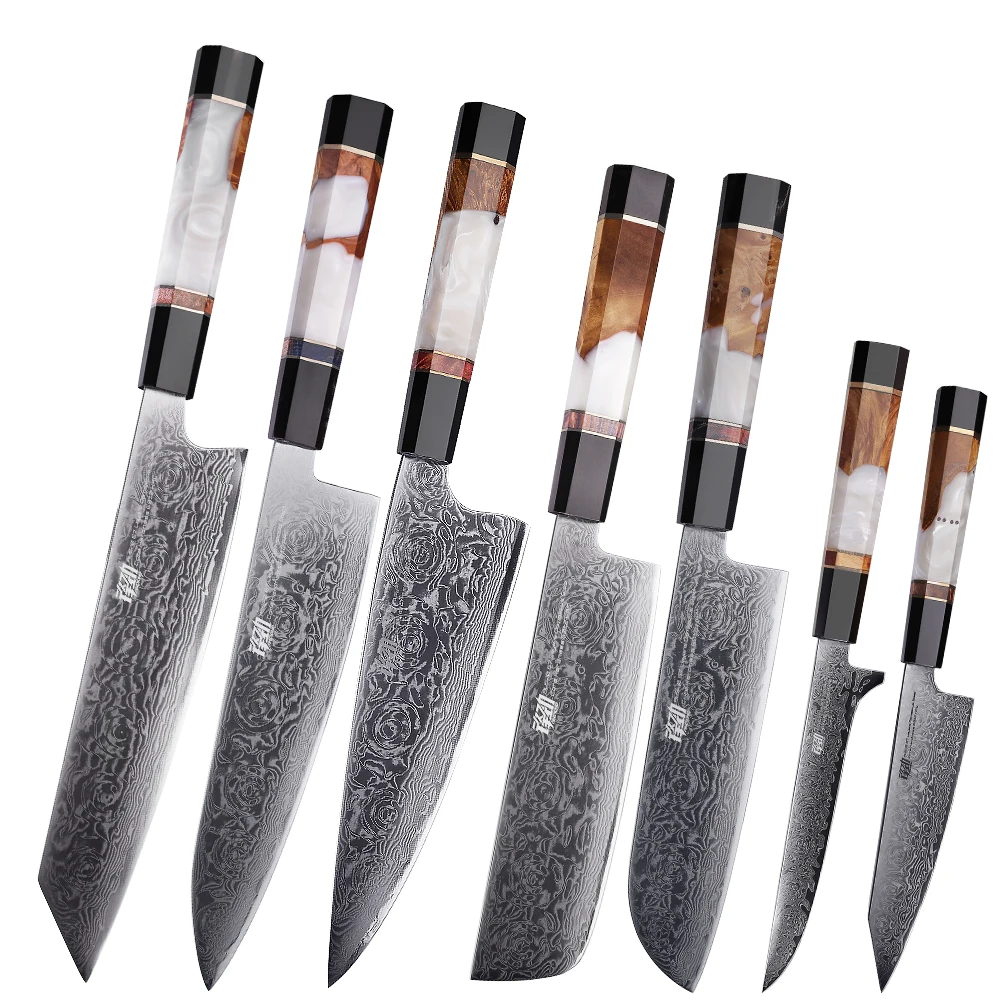 

FINDKING Black Rose Series AUS 10 Damascus Steel Knife Set Exquisite Gift 7 PCS Kiritsuke Santoku Nakiri Chef Kitchen Knife Sets