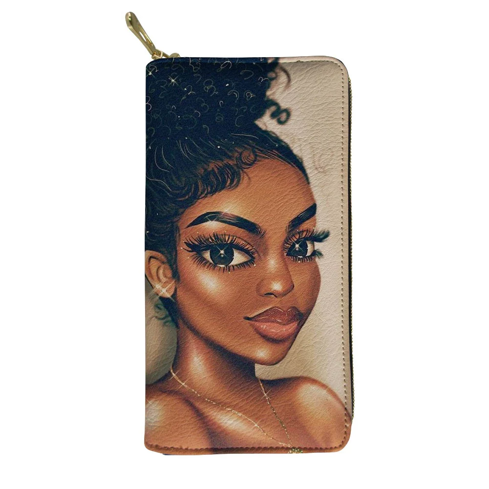 

Leather Wallet for Women Black Art African Girl Print RFID Blocking Purse Multi Card Case Wallet with Zipper Pocket Organizer, Customized color