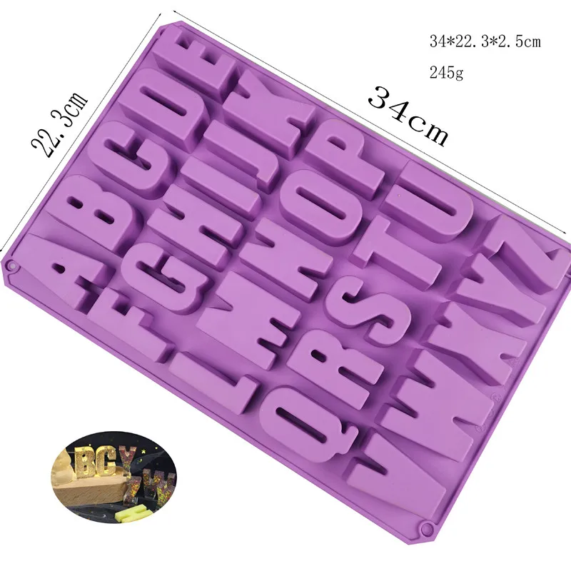 

0424 26 holes English big letters Epoxy resin mold ice tray chocolate cake decoration silicone mold DIY, Transparent purple