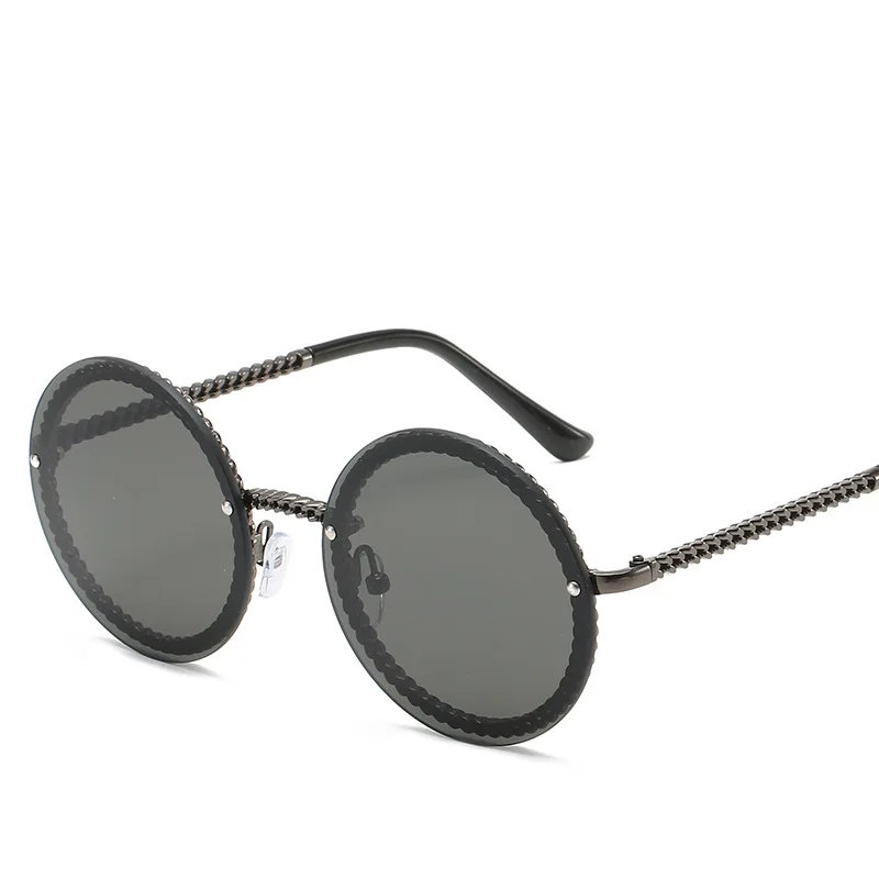 

2021 In Stock UV400 Round Metal Chain Gradient Women Retro Rimless Sunglasses