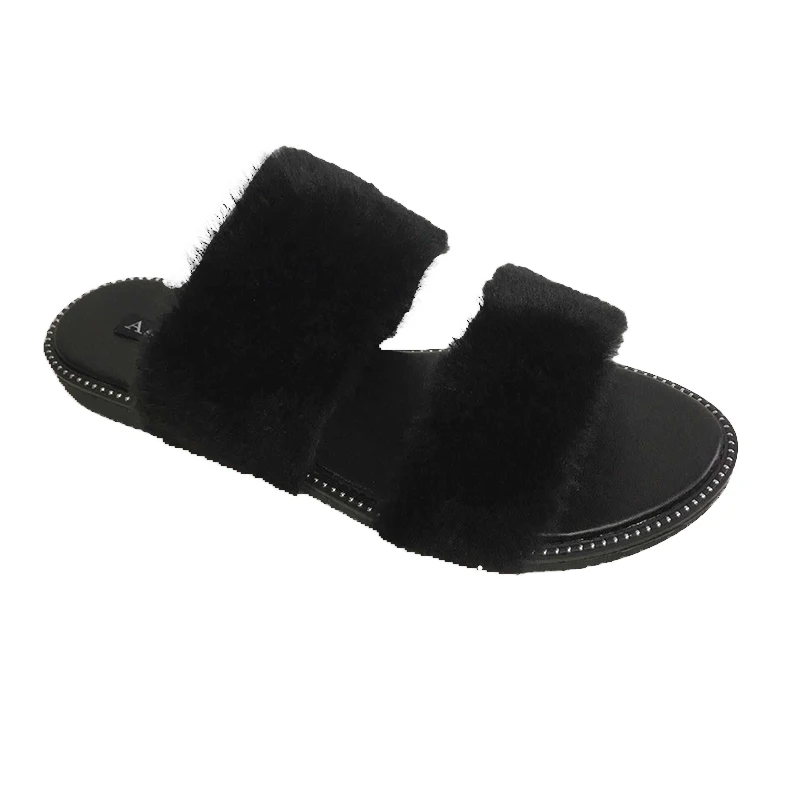 

2020 New Style Plush Lace Up Slippers Flat Bottomed Flat Heel Women's Sandals Slippers