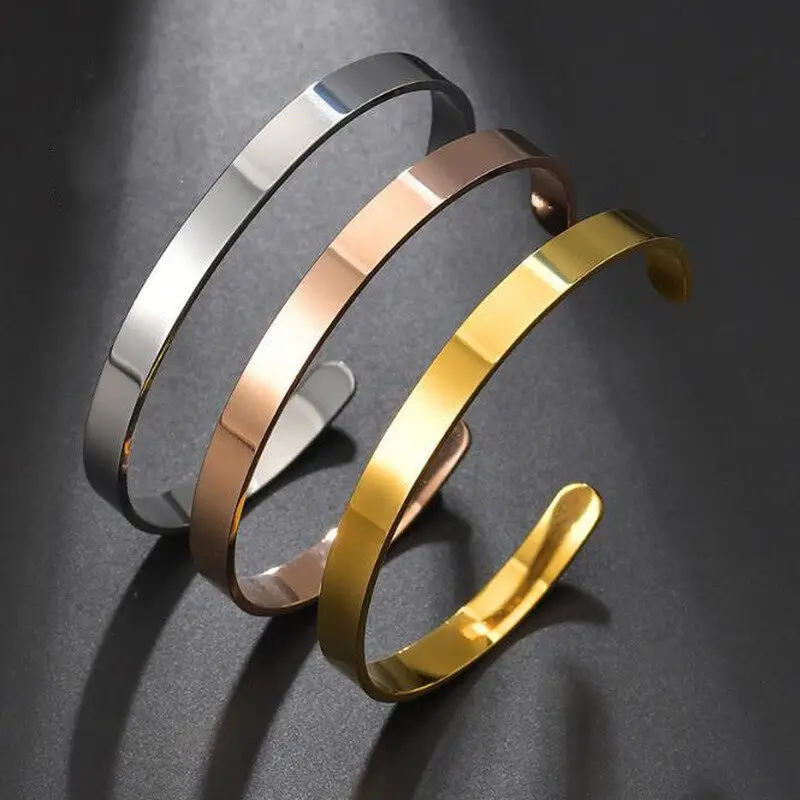VAF 6mm High Polish Thin C Shape Cuff Bangle Bracelet Basic Models Stainless Steel Open Couple Bracelets