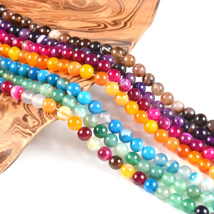 

Wholesale Natural Round Multiple Styles Striped Agate Stone Loose Beads for Jewelry Making, Colors