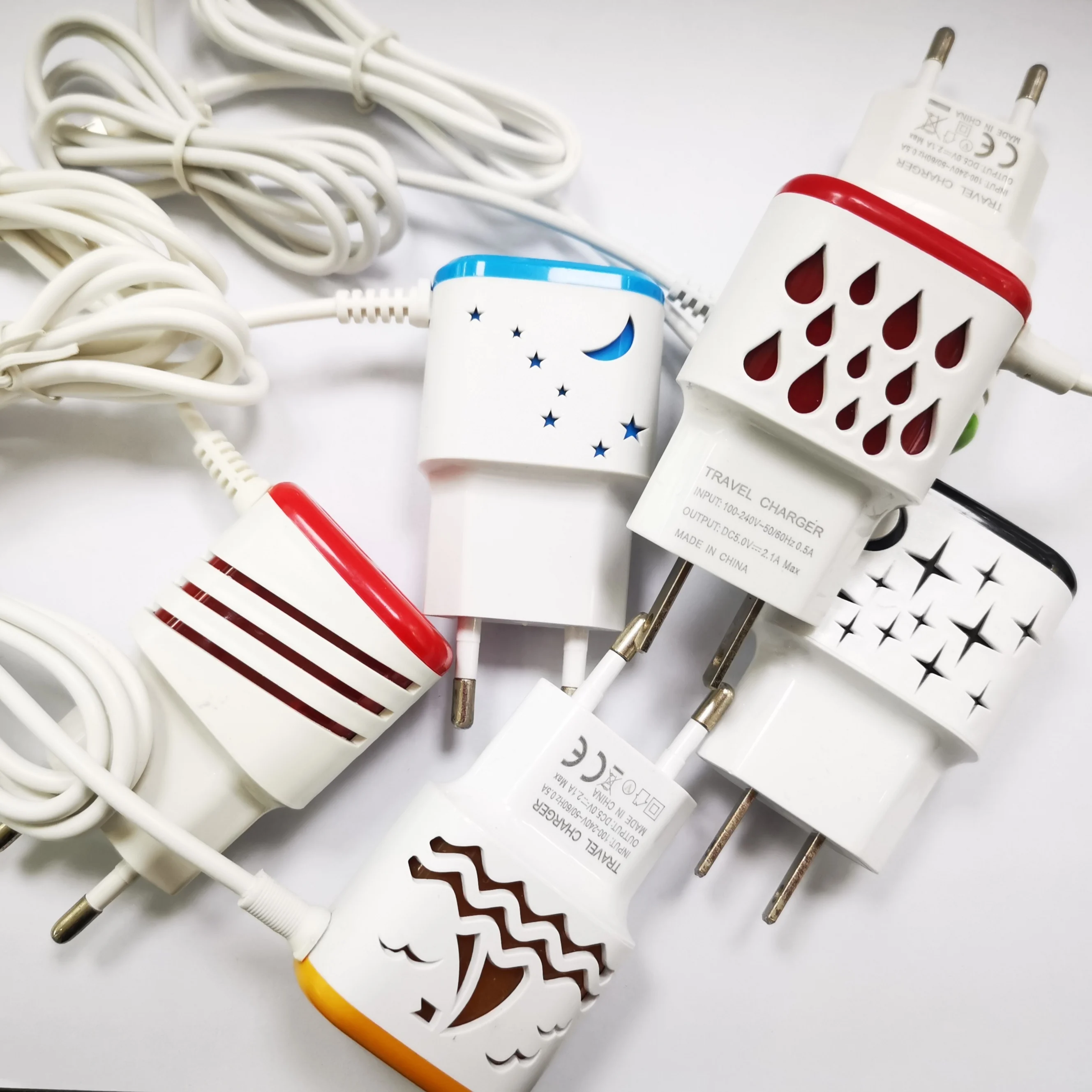 

2A LED EU/US plug socket 2 port micro usb home travel adapter with V8 cable charger for IOS TYPE-C V8