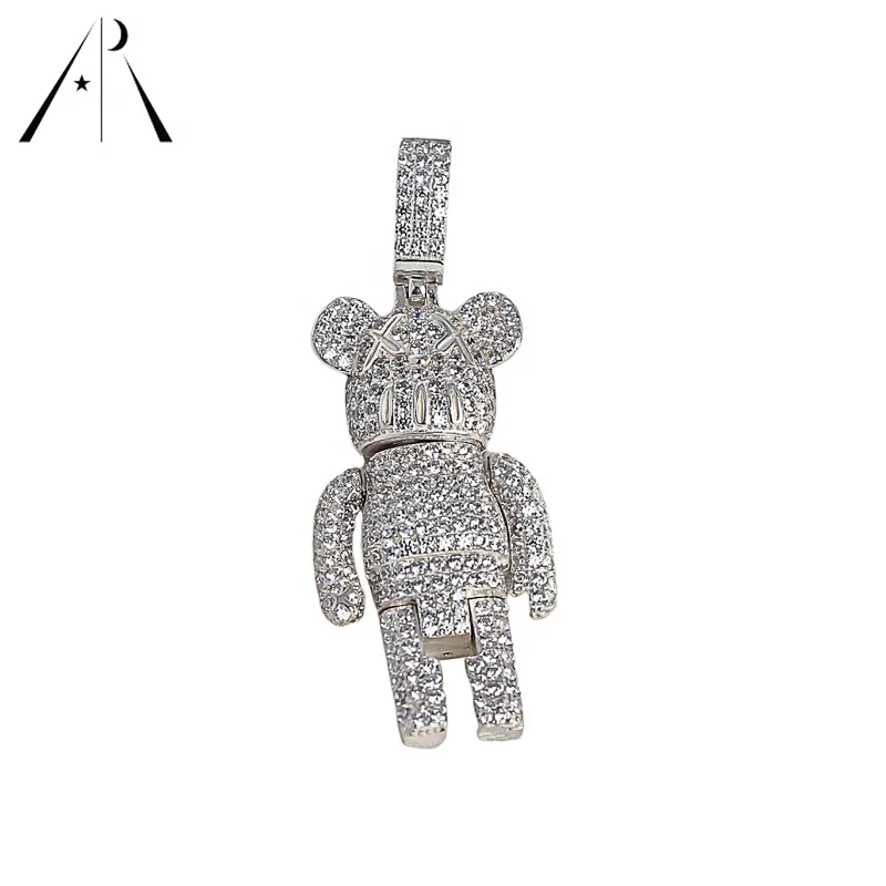 

Luxury Hip Hop Zircon Ice Out Rotatable Cartoon Little Bear Cute Bling S925 Sterling Silver Charm Pendant For Gift